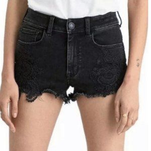 American Eagle Super Super Stretch X Black High Rise Shortie Crochet Size 8